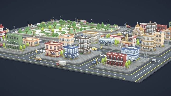 Cartoon Low Poly Sample City 3D Model