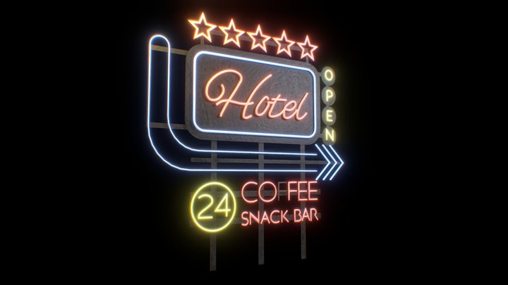 Hotel Neon Sign 3D Model