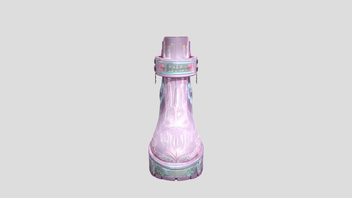 Futuristic purple high-heeled boot with digital 3D Model