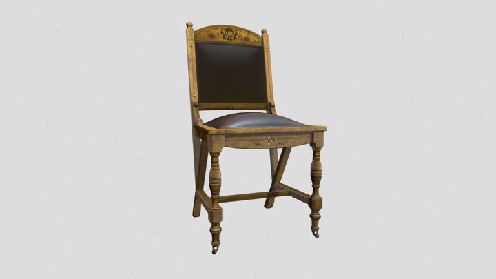 Wooden chair with leather upholstery 3D Model