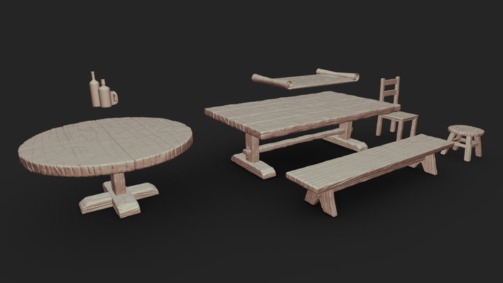 Tables and seats printable 3D Model