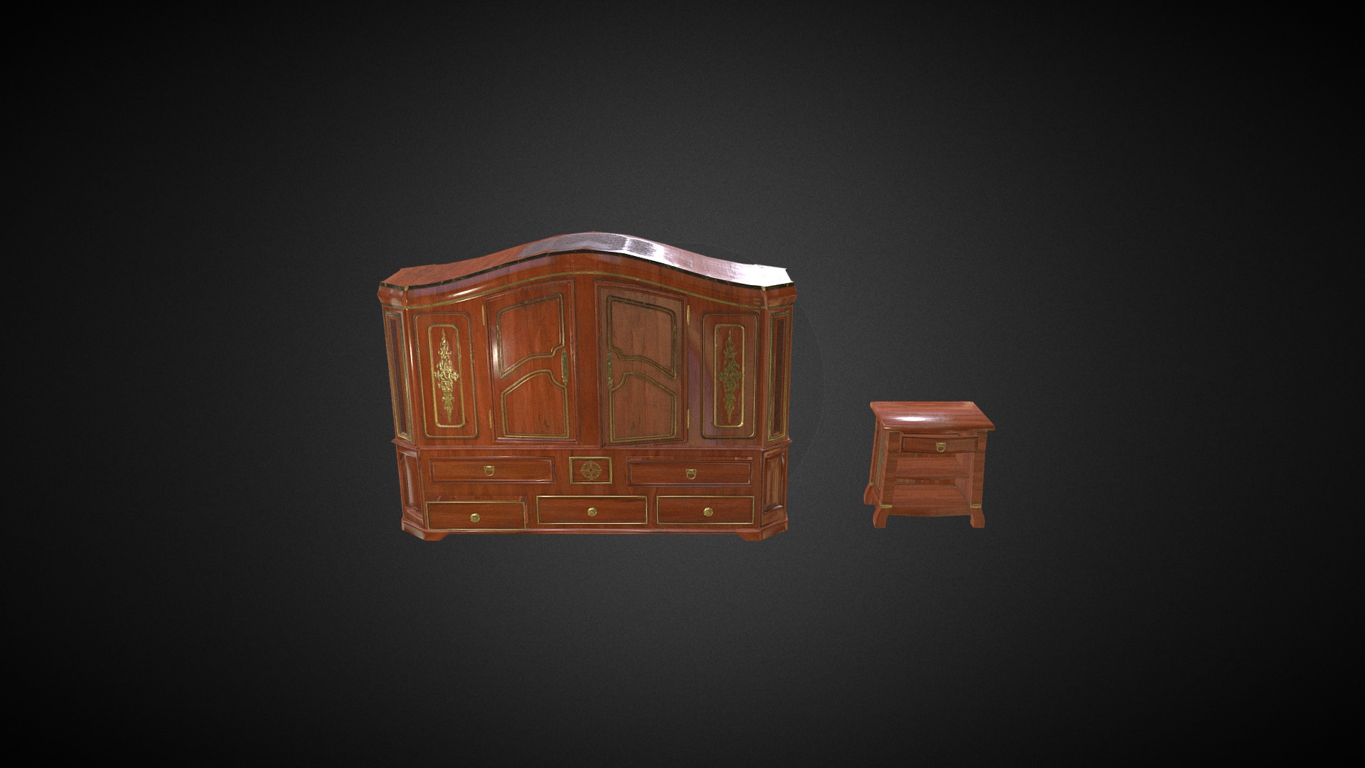 3D model Vintage Bedroom Cabinet - This is a 3D model of the Vintage Bedroom Cabinet. The 3D model is about a wood box with a light on top.