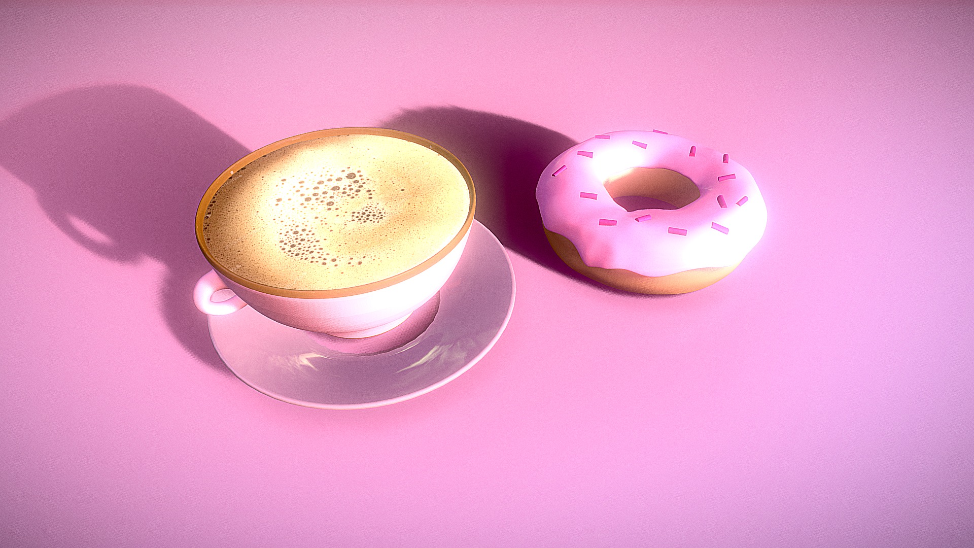 3D model My Sweet - This is a 3D model of the My Sweet. The 3D model is about a cup of coffee next to a donut.