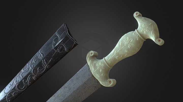 Mughal Jade-handled Khanjar dagger 3D Model