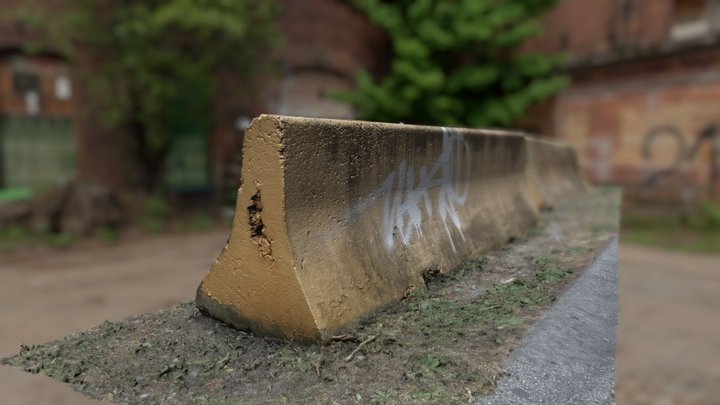 Worn Yellow Concrete Barrier 3D Model