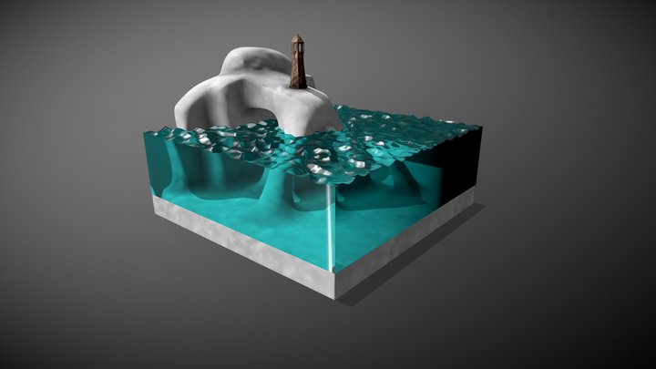 Concrete and glass island 3D Model