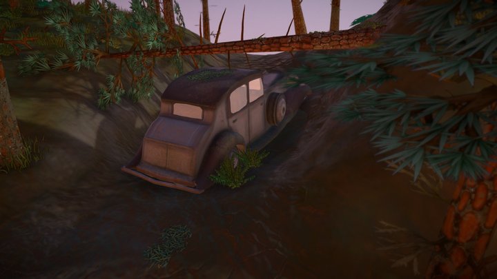 Abandoned car in the woods 3D Model