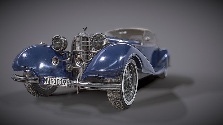 [Blue] 1930's Vintage Cabriolet Vehicle 3D Model