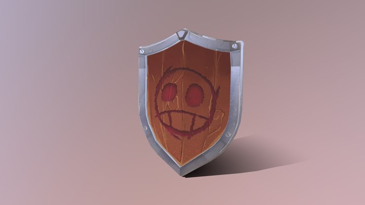 Wooden Skull Carved Shield 3D Model