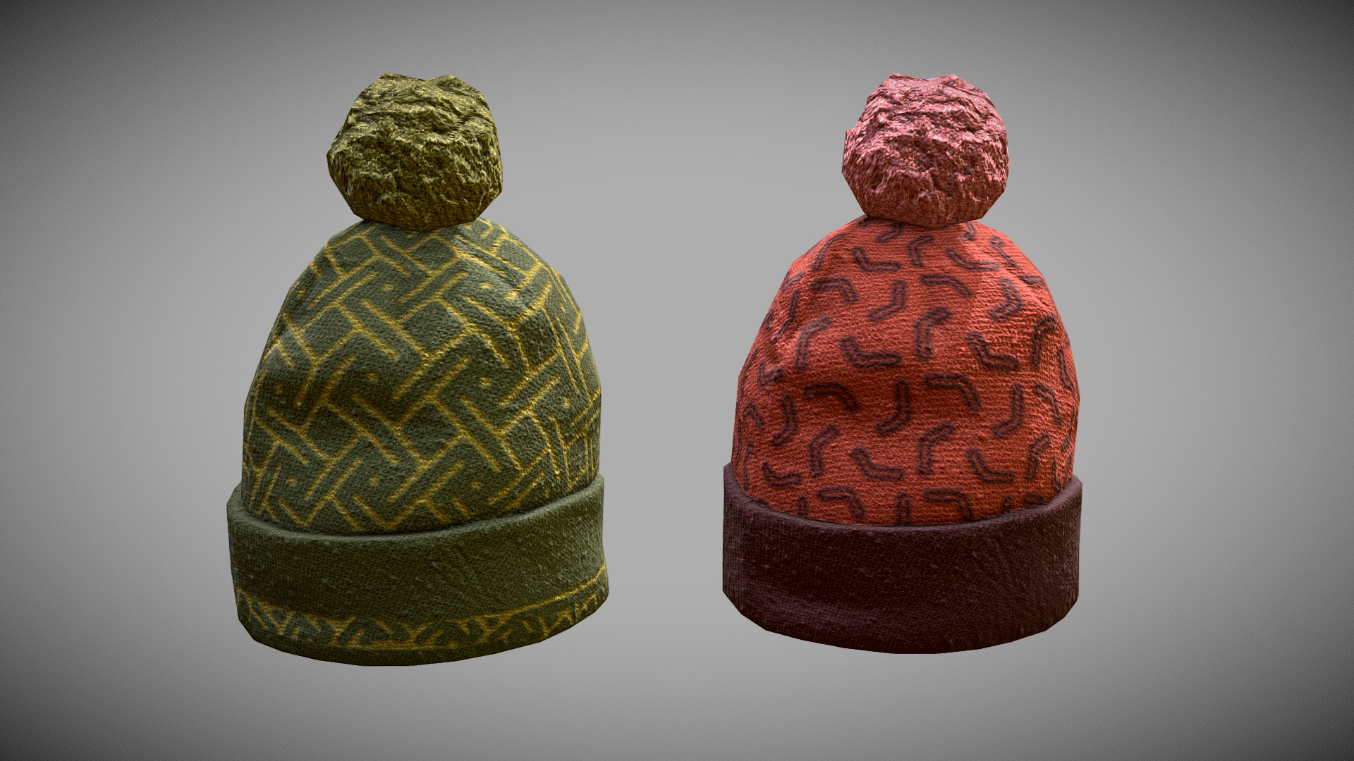 3D model Bobble hat – custom commission - This is a 3D model of the Bobble hat - custom commission. The 3D model is about a couple of knitted knitted hats.