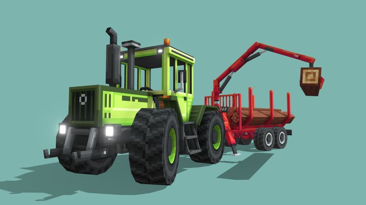 MB Trac 1400 Turbo with Log Trailer 3D Model