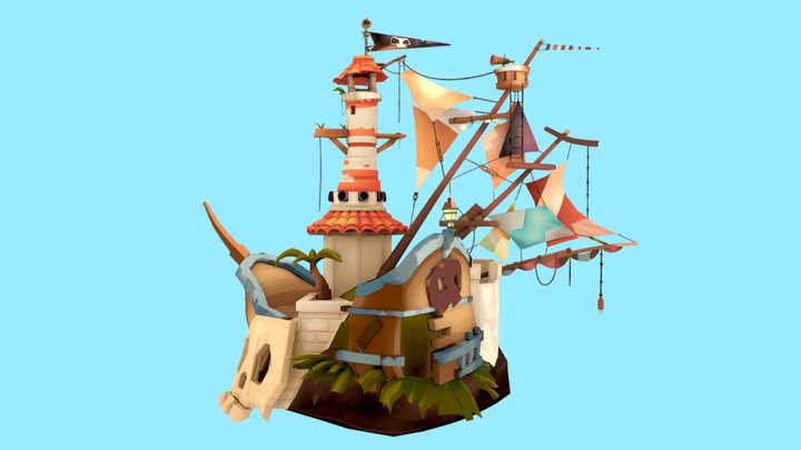 Beached pirate ship 3D Model
