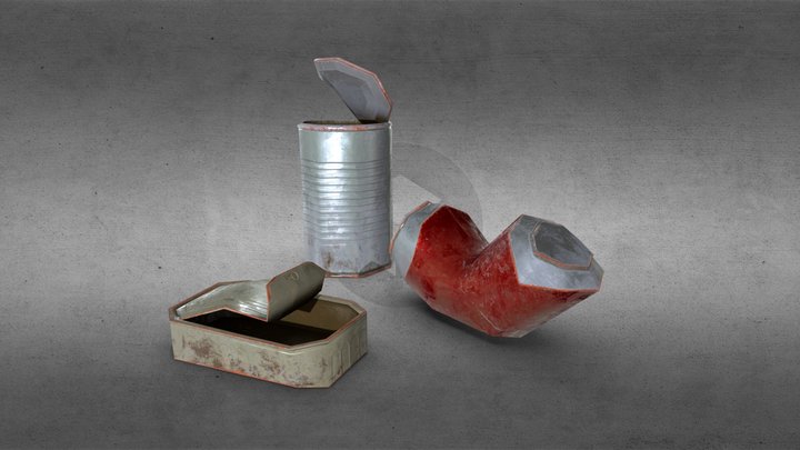 Cans - Dirty and Crumpled 3 Piece Set 3D Model