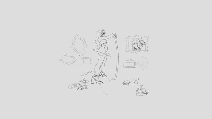 Sketch Girl with heels 3D Model