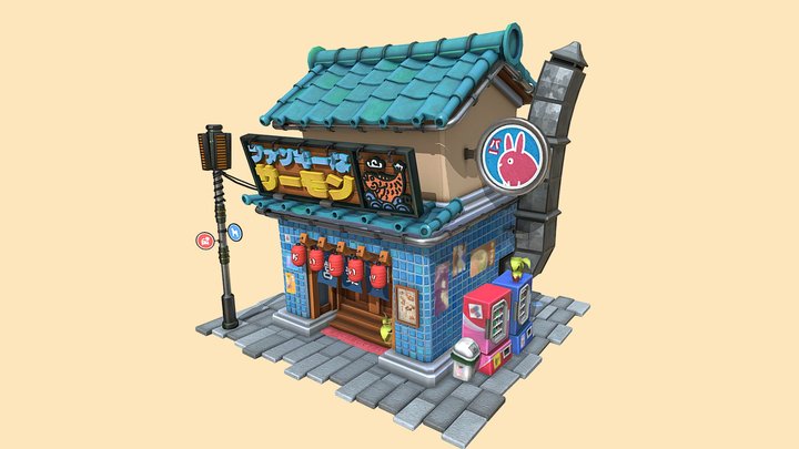 Stylized Japanese Store Building 3D Model