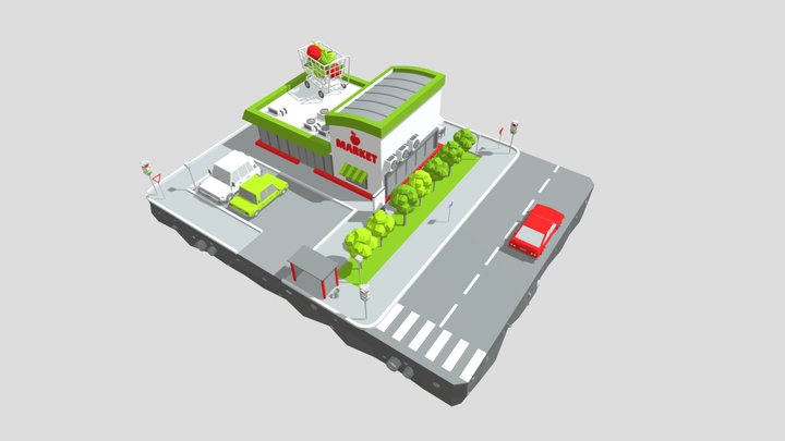 Supermarket Block from Cartoon Low Poly City 3D Model