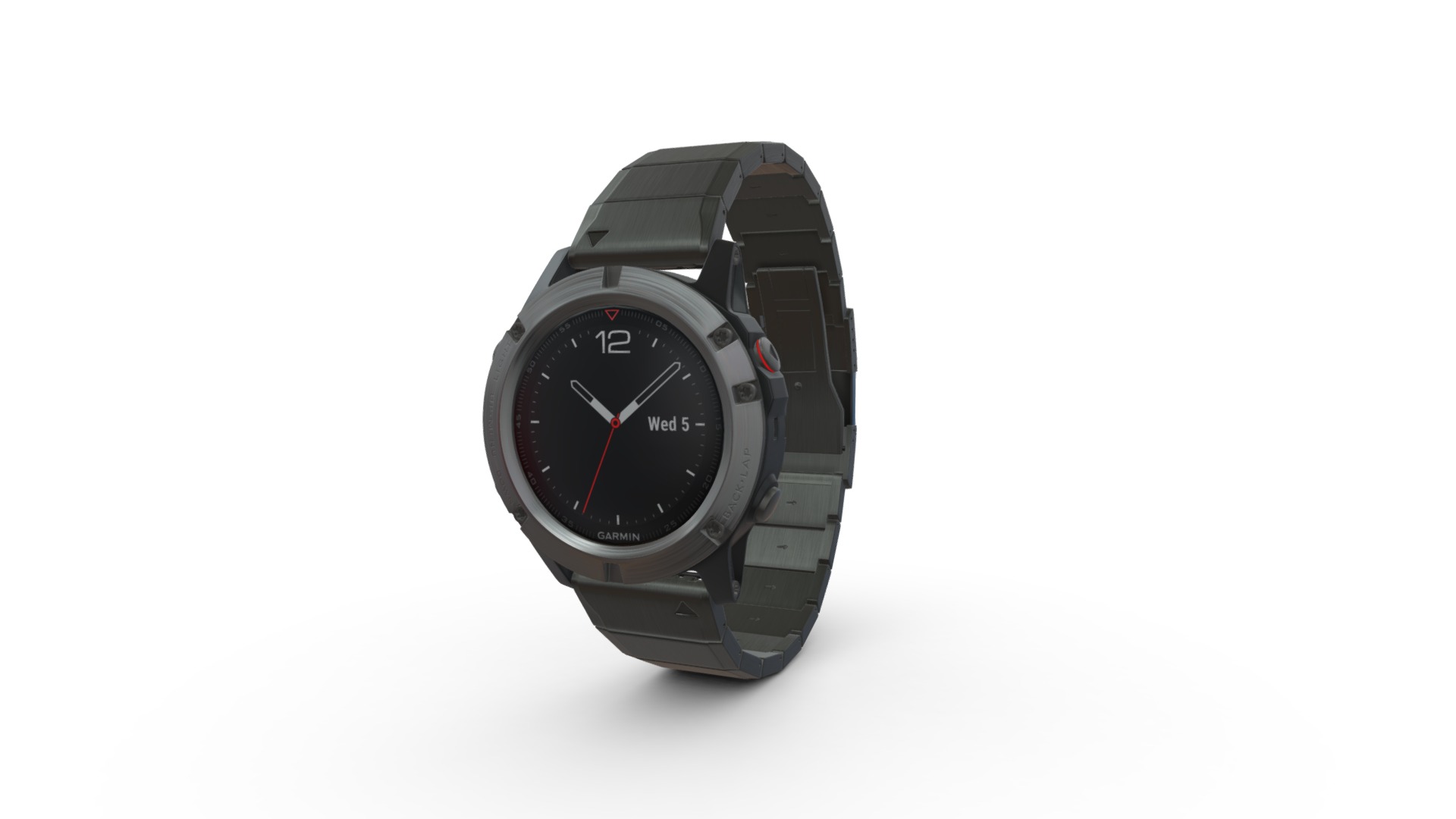 3D model Garmin Fenix 5X Smart Watch (Metal Band) - This is a 3D model of the Garmin Fenix 5X Smart Watch (Metal Band). The 3D model is about a black watch with a white background.