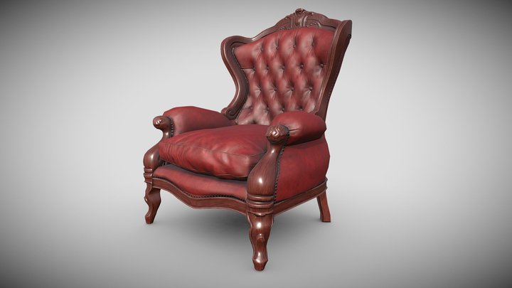 Antique Leather Chair Game Ready 3D Model