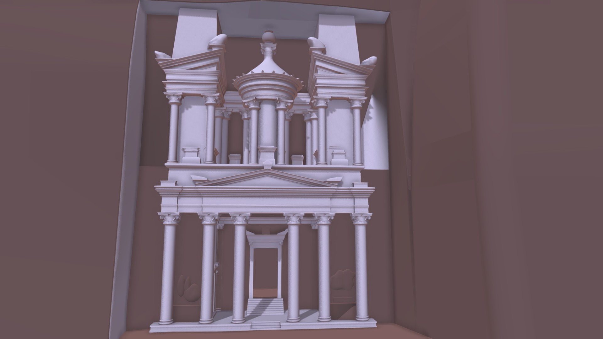 3D model Petra - This is a 3D model of the Petra. The 3D model is about a white building with columns.