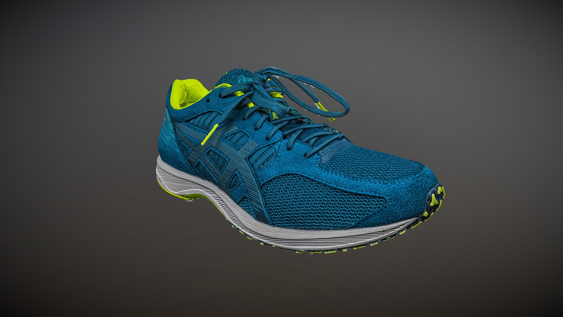 3D model Asics TARTHERZEAL 6 photogrammetry scan - This is a 3D model of the Asics TARTHERZEAL 6 photogrammetry scan. The 3D model is about a blue and yellow shoe.
