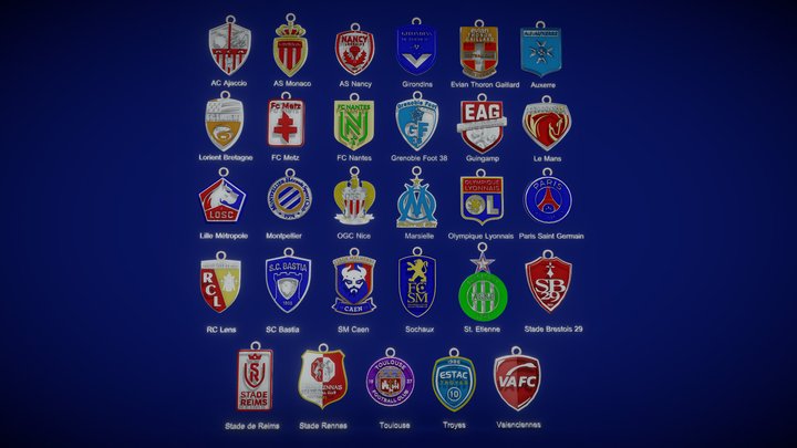 France Ligue 1 all teams logos printables 3D Model