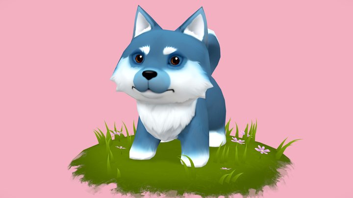 Cute handpainted wolf 3D Model