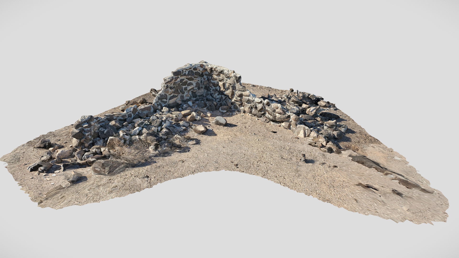 3D model Old Rock Wall In The California Desert - This is a 3D model of the Old Rock Wall In The California Desert. The 3D model is about a large pile of rocks on a sandy beach.