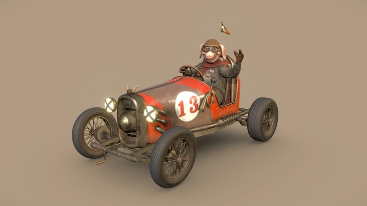 Pig racing car 3D Model