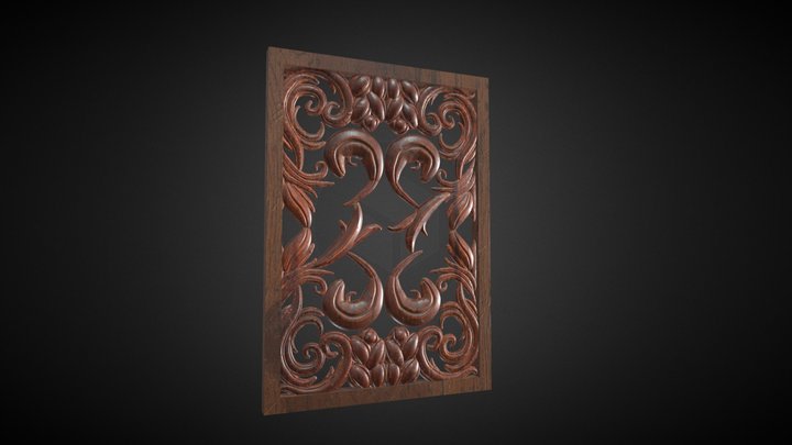 Ethnic Wood Carving Ornament Wall 3D Model