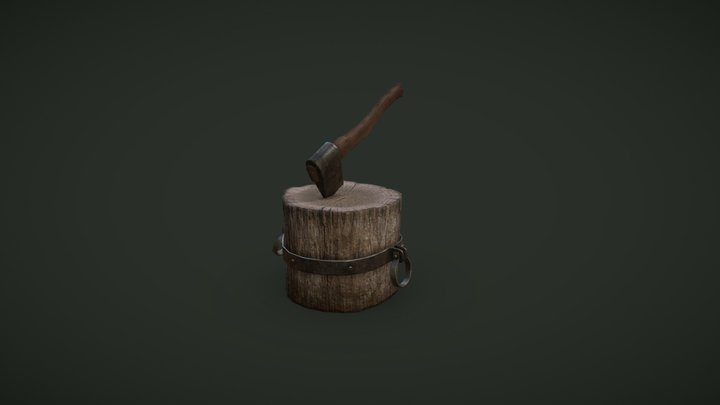 Axe in stump 3D Model
