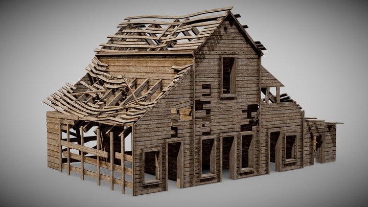 Wooden barn village abandoned house ruins da1 3D Model
