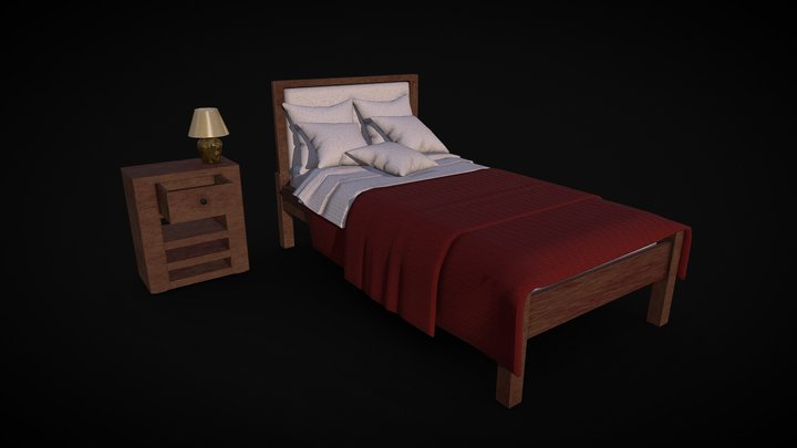 Room Set 3D - Cozy Modern Bed with Red Blanket