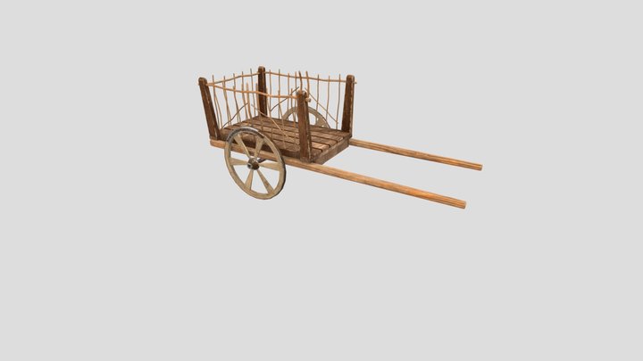 wooden cart for game 3D Model