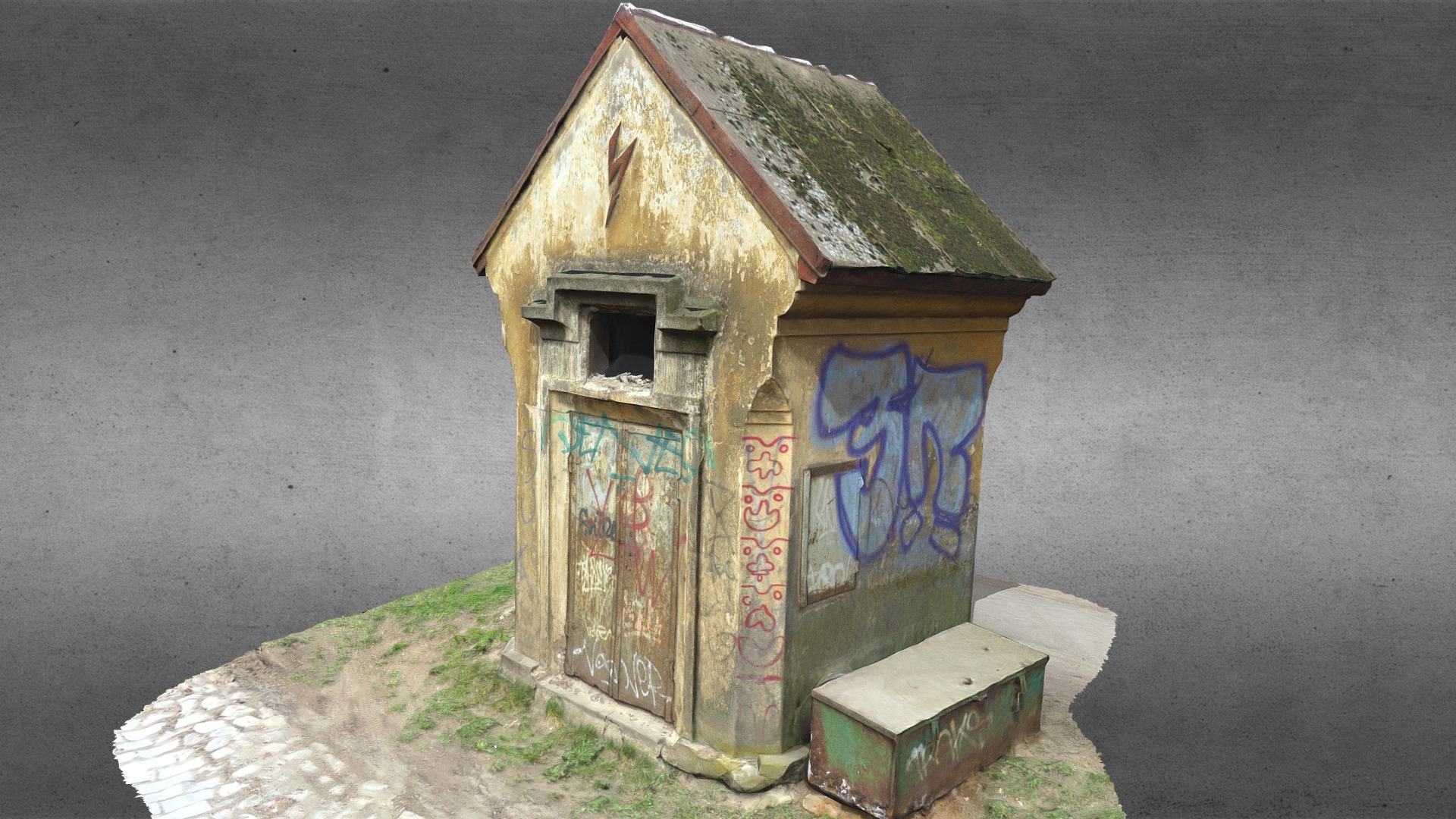 3D model Small Electricity Power House - This is a 3D model of the Small Electricity Power House. The 3D model is about a small house with graffiti.