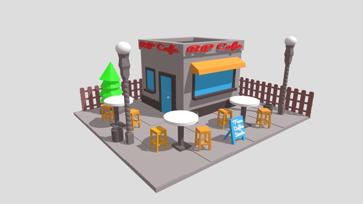 Low-Poly Cafe 3D Model