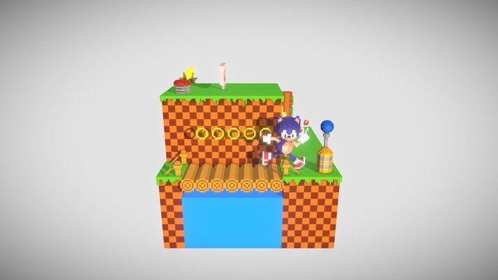 Sonic Voxel Art 3D Model