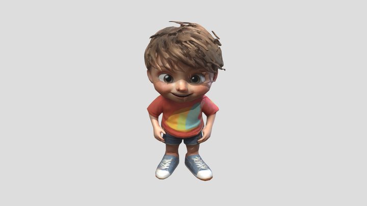 "A 3D render of a 6-year-old boy with a joyful, 3D Model