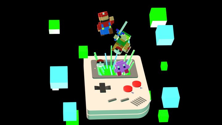 Free) Gameboy model with voxel characters 3D Model
