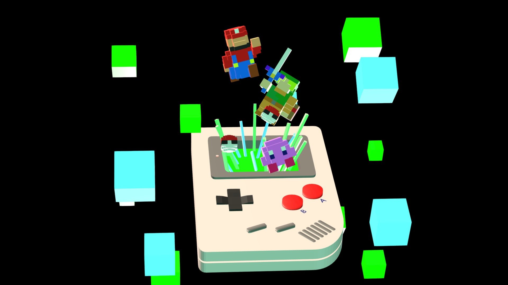 Free) Gameboy model with voxel characters