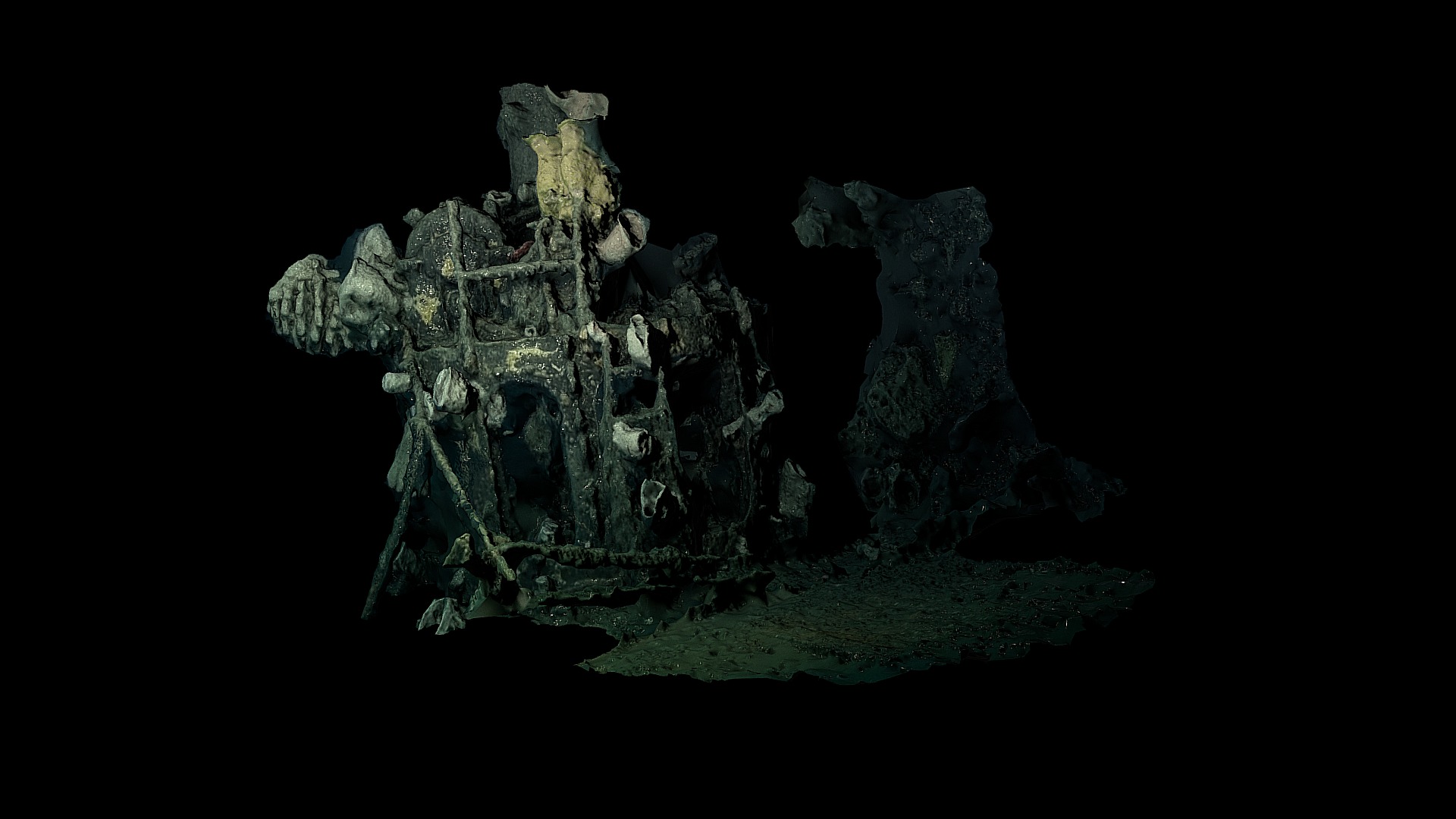 3D model Low Poly Deep Sea Shipwreck #1 - This is a 3D model of the Low Poly Deep Sea Shipwreck #1. The 3D model is about a rock formation with a dark background.
