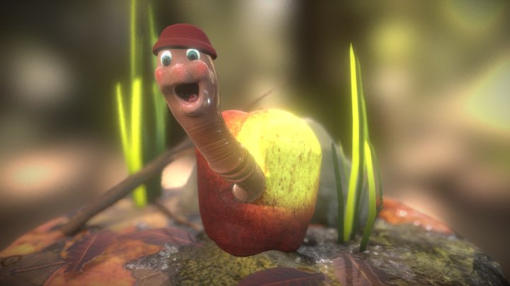 Worm in an Apple 3D Model