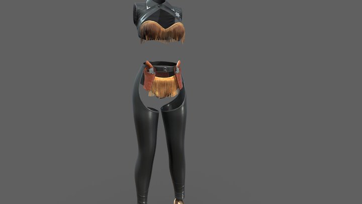 Sexy Black PU Leather Cowgirl Sheriff Outfit 3D Model
