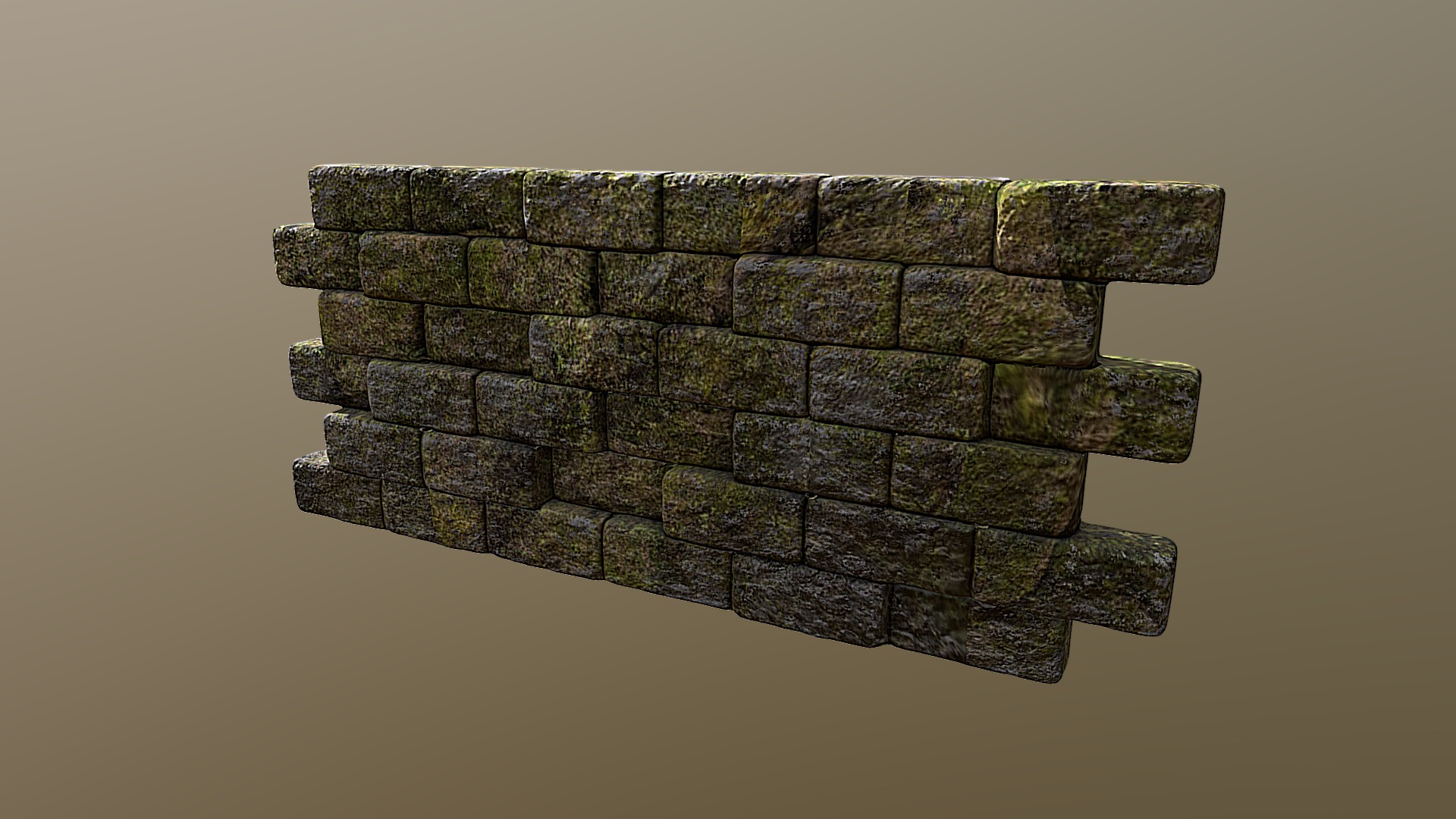 3D model Low Poly Mossy Wall - This is a 3D model of the Low Poly Mossy Wall. The 3D model is about a brick wall with a hole in it.