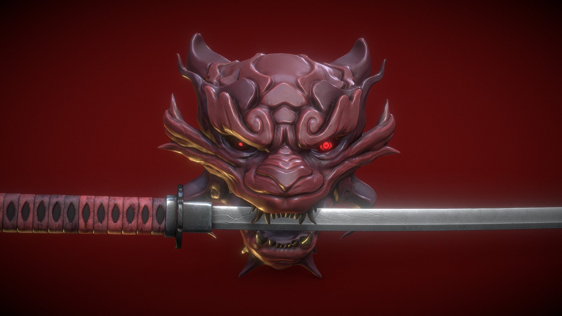 Stylized Oni Mask and Katana - Buy Royalty Free 3D model by HD