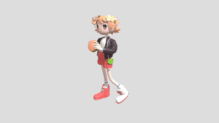low-poly girl eating a hamburger 3D Model