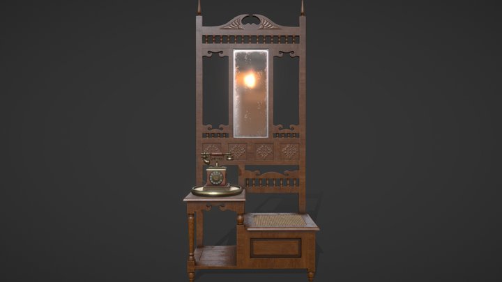 ANTIQUE TELEPHONE WITH TABLE 3D Model