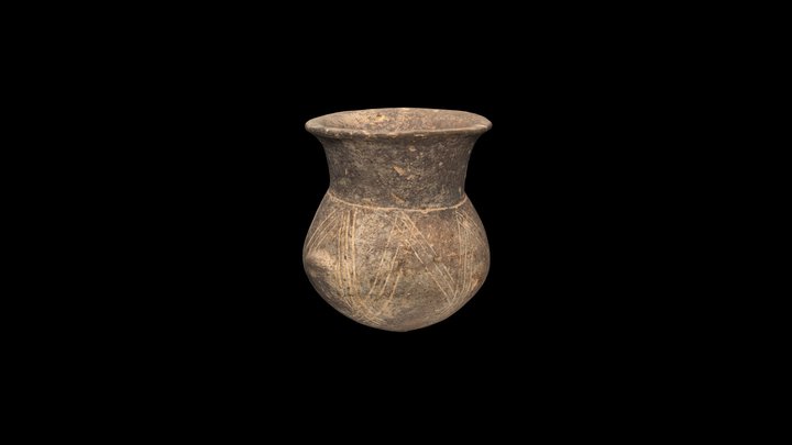 Black Glazed Pointed Handled Vessel zigzagdesign 3D Model