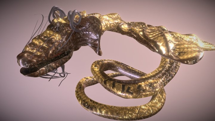 Chinese Dragon Golden Statue 3D Model