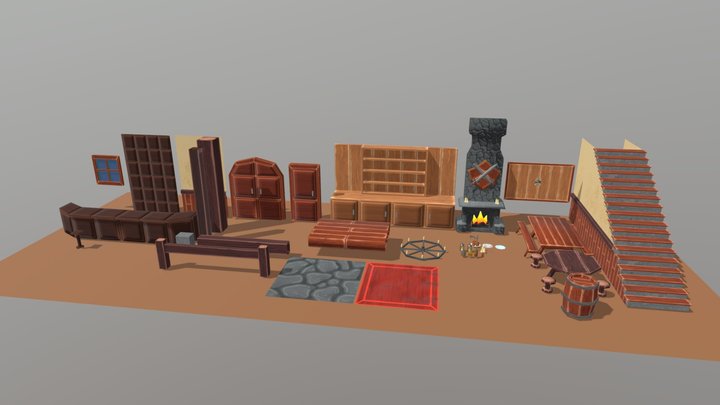 Tabern Furniture Assets (low poly) 3D Model