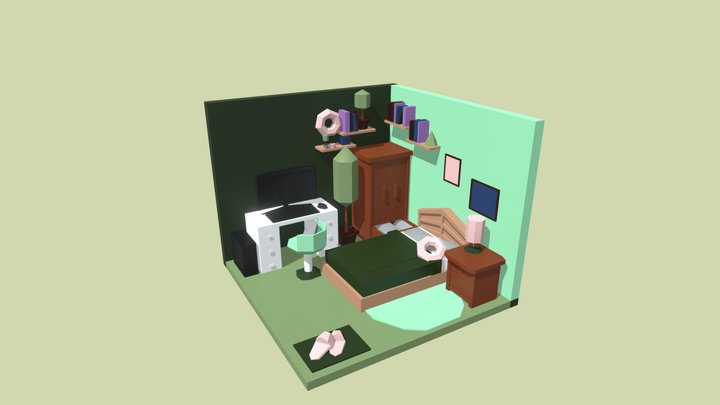 low poly bedroom 3D Model